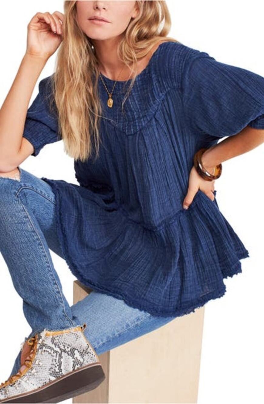 Free People Mystery Land Pleated Tunic in Blue